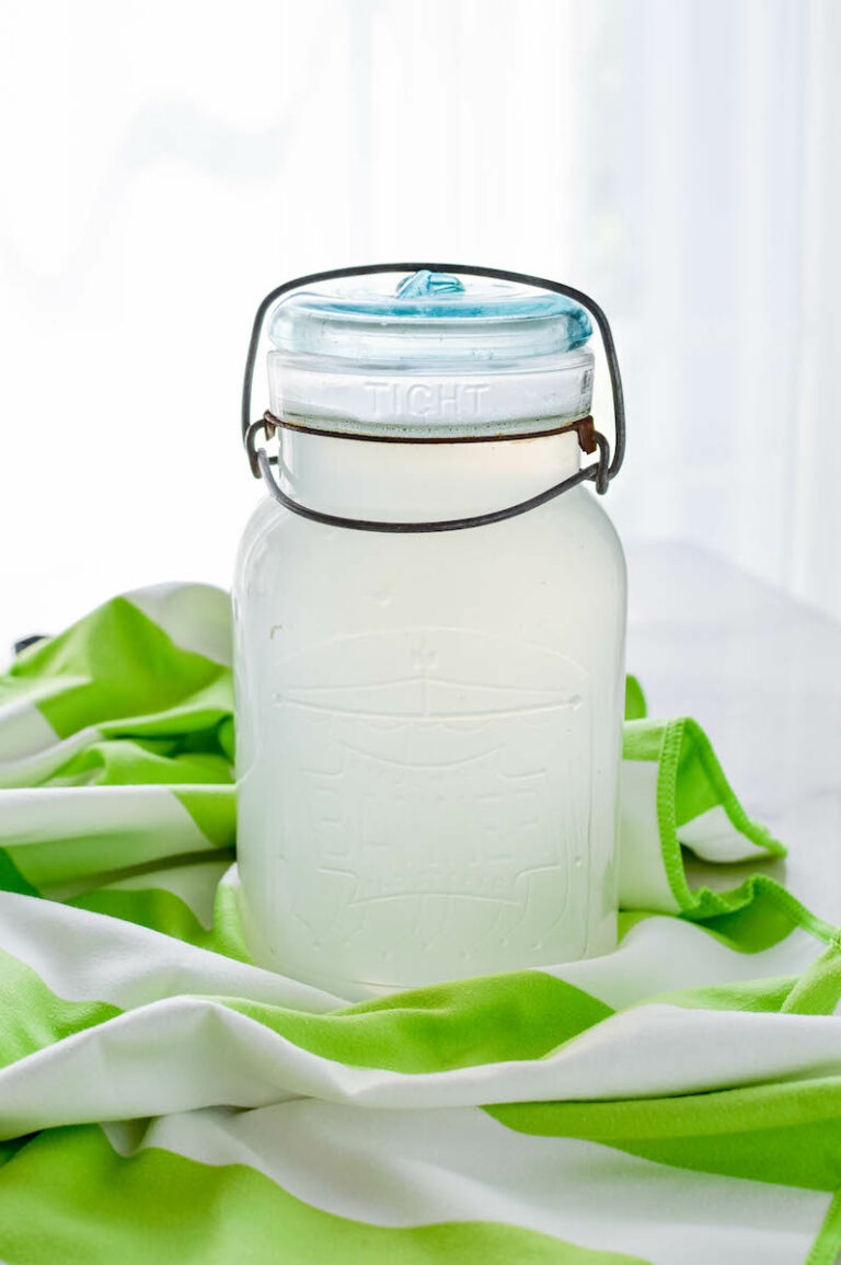 glass jar filled with homemade liquid laundry detergent