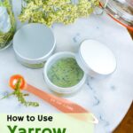 ground yarrow leaves in plastic jar