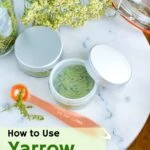 ground yarrow leaves in plastic jar