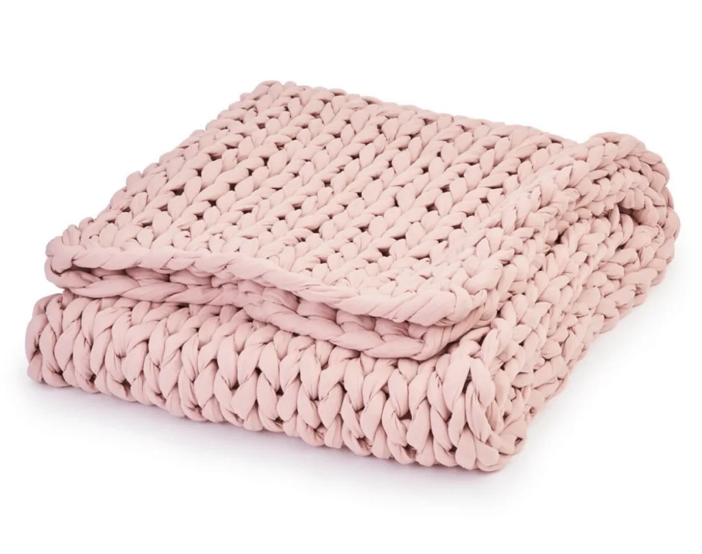 pink chunky knit throw blanket