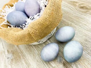 Blueberry Dyed Easter Egg on wood table