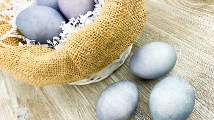 Blueberry Dyed Easter Egg on wood table