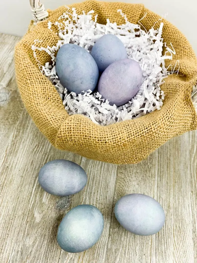 Blueberry Dyed Egg in basket on table