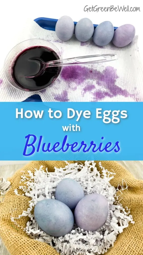 blueberry dyed eggs in a basket