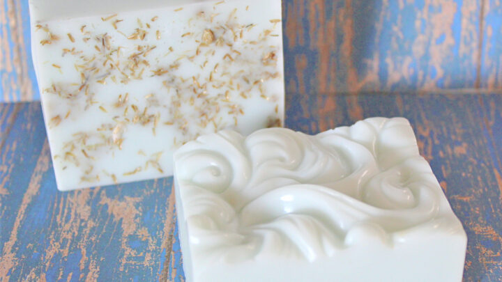 yarrow soaps on blue weathered wood background