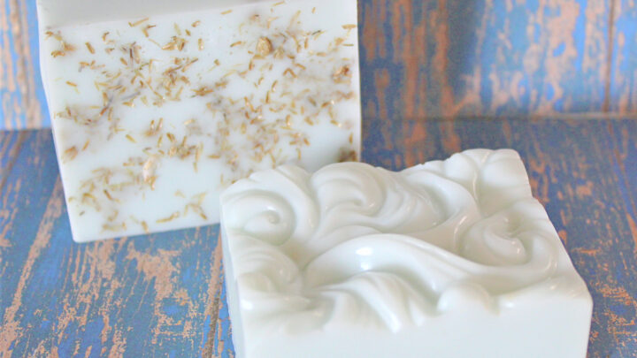 yarrow soaps on blue weathered wood background