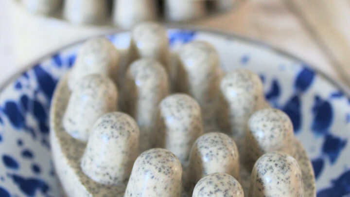 exfoliating coffee soap bar in bowl