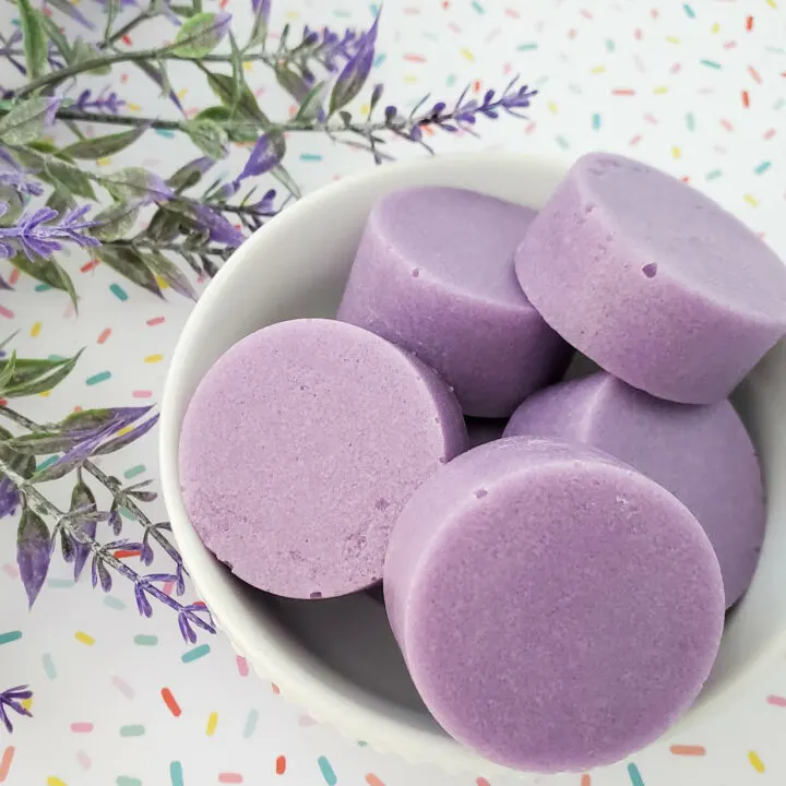 homemade sugar scrub cubes in a bowl