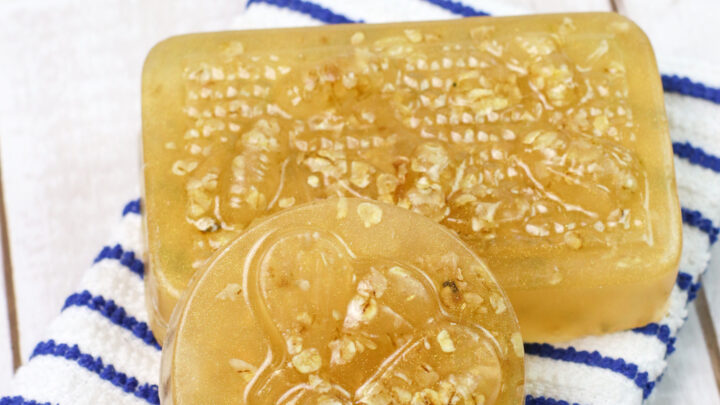 honey oatmeal soaps on towel