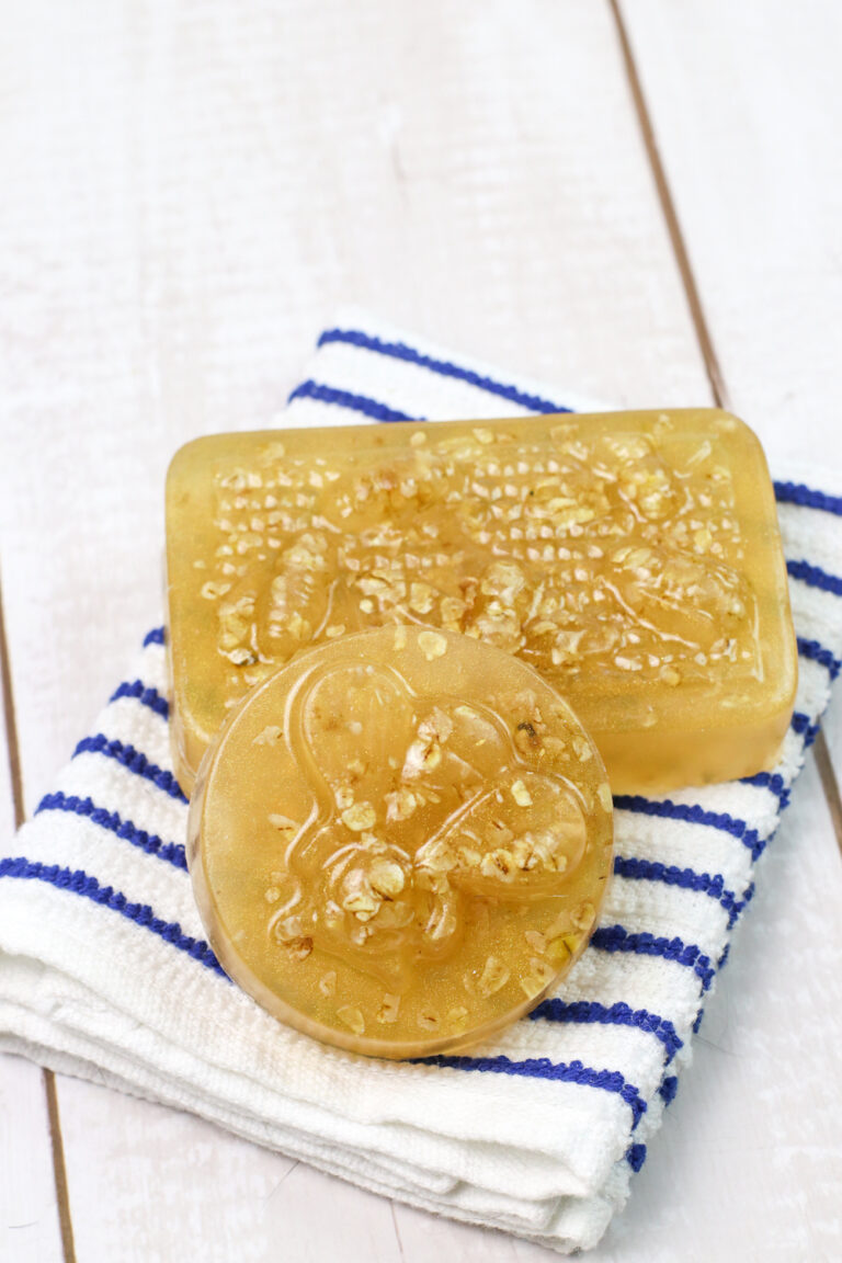honey oatmeal soaps on towel