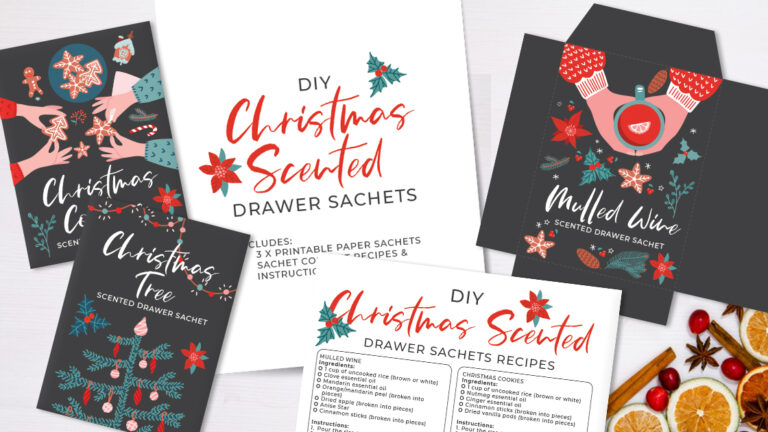 printable sachet packets on white background with oranges and spices