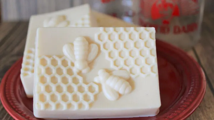 homemade soaps with bees and honeycomb pattern