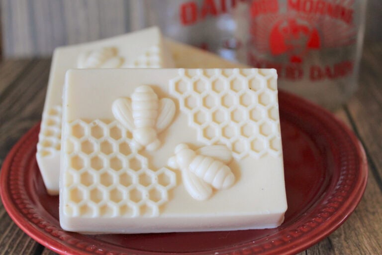 homemade soaps with bees and honeycomb pattern