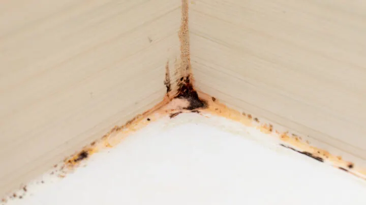 red rust stains and mold on bathroom tub