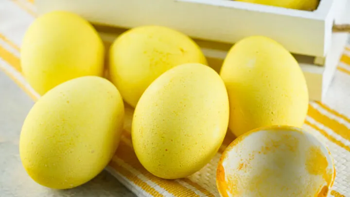 yellow dyed eggs on napkin