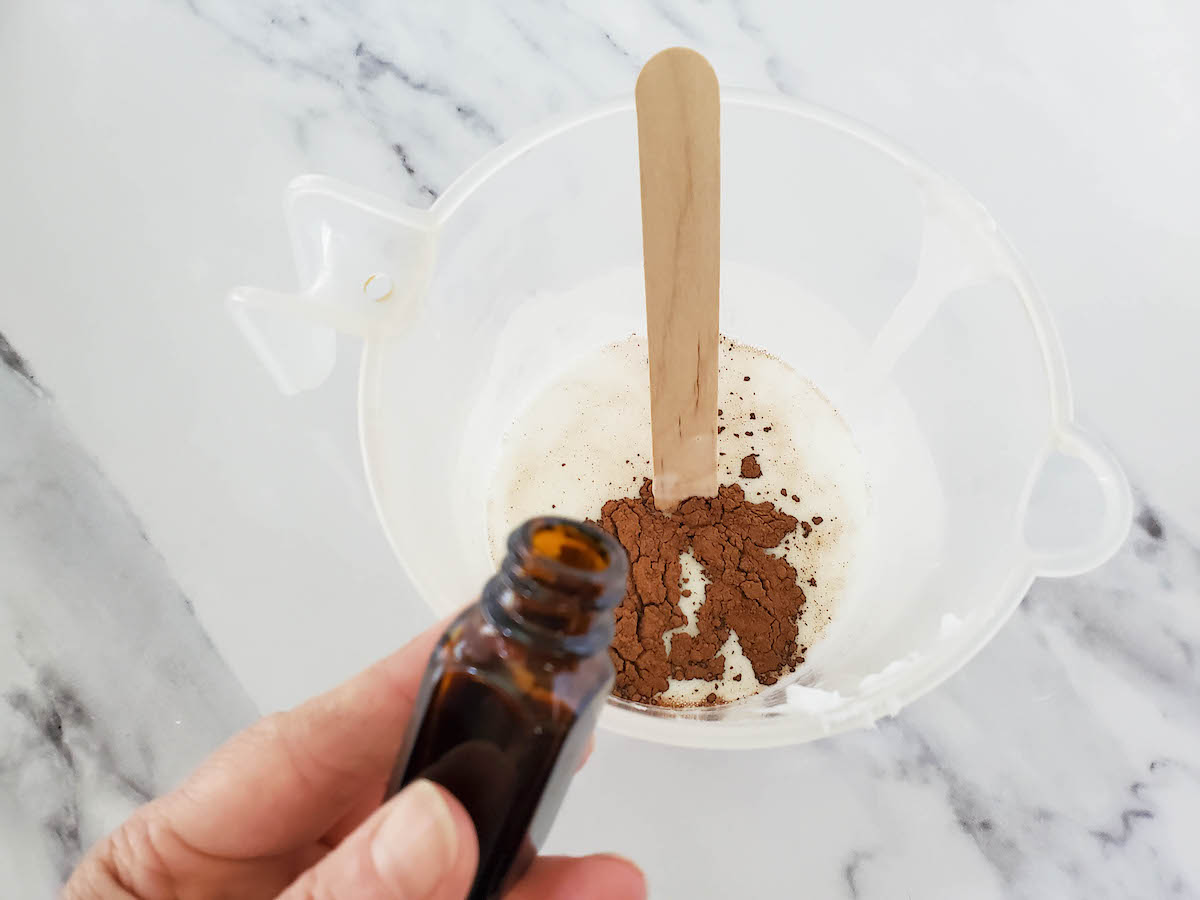 Chocolate Vanilla Soap Step 5 against a white marble backdrop