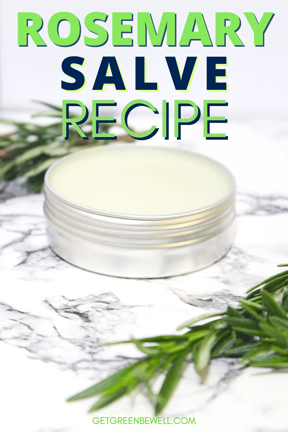 Rosemary salve with sprigs of rosemary.