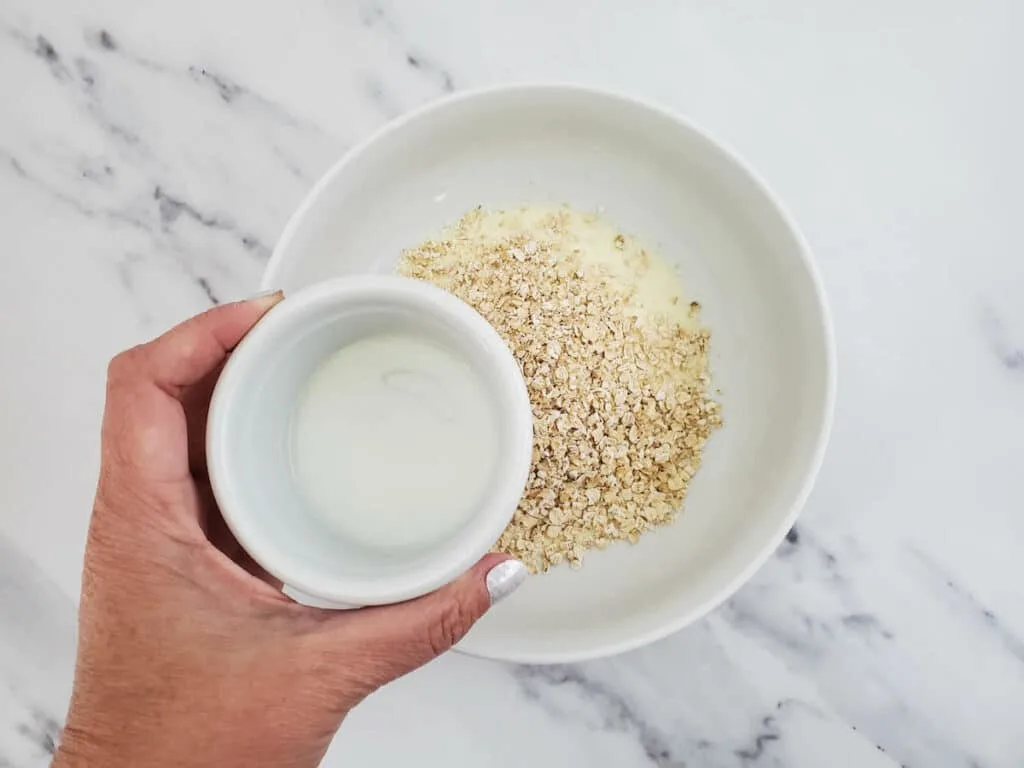 A person holding a bowl of oats and milk.