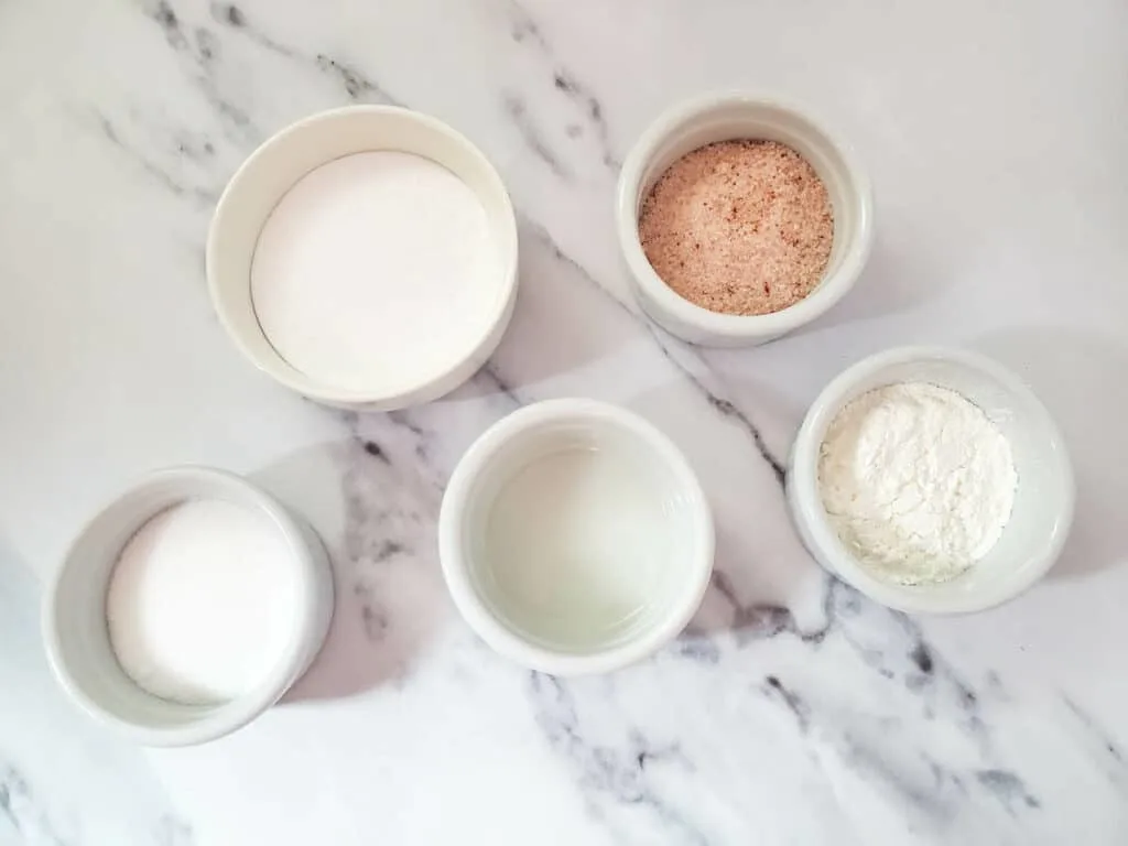 Ingredients for a homemade fizzy bath salts.